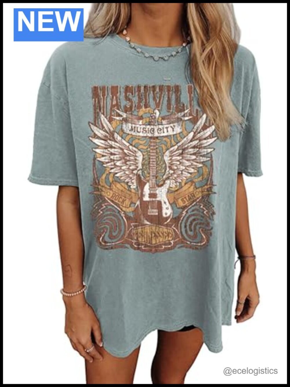 Oversized Country Music Rock Band Graphic T-Shirt Vintage Guitar Tee